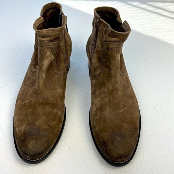 Paul Green Boston Bootie 7.5 Brown Suede Mineral Nubeck Leather Low Heel Shoe - Picture 3 of 12